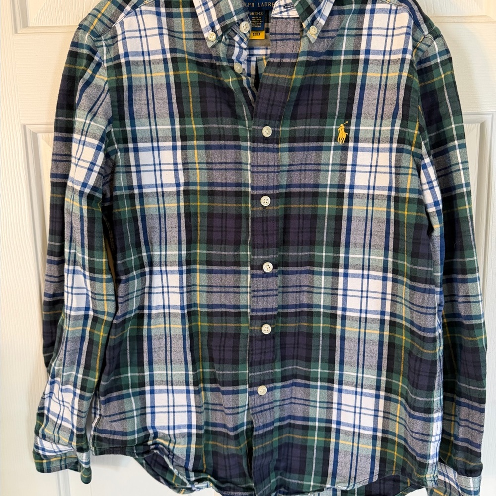 Ralph Lauren Navy, Green & White Plaid Button-Down Shirt